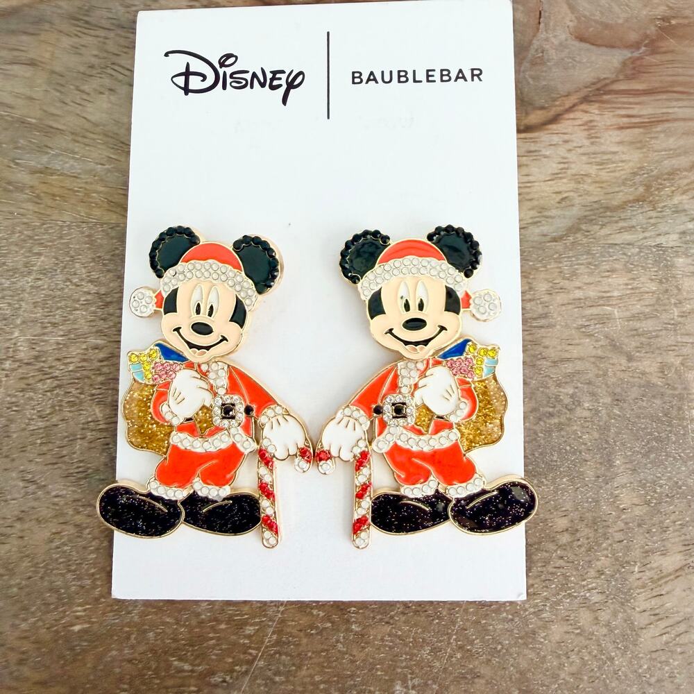 New Disney x Baublebar Mickey Mouse Santa Candy Cane Stud Statement Earrings